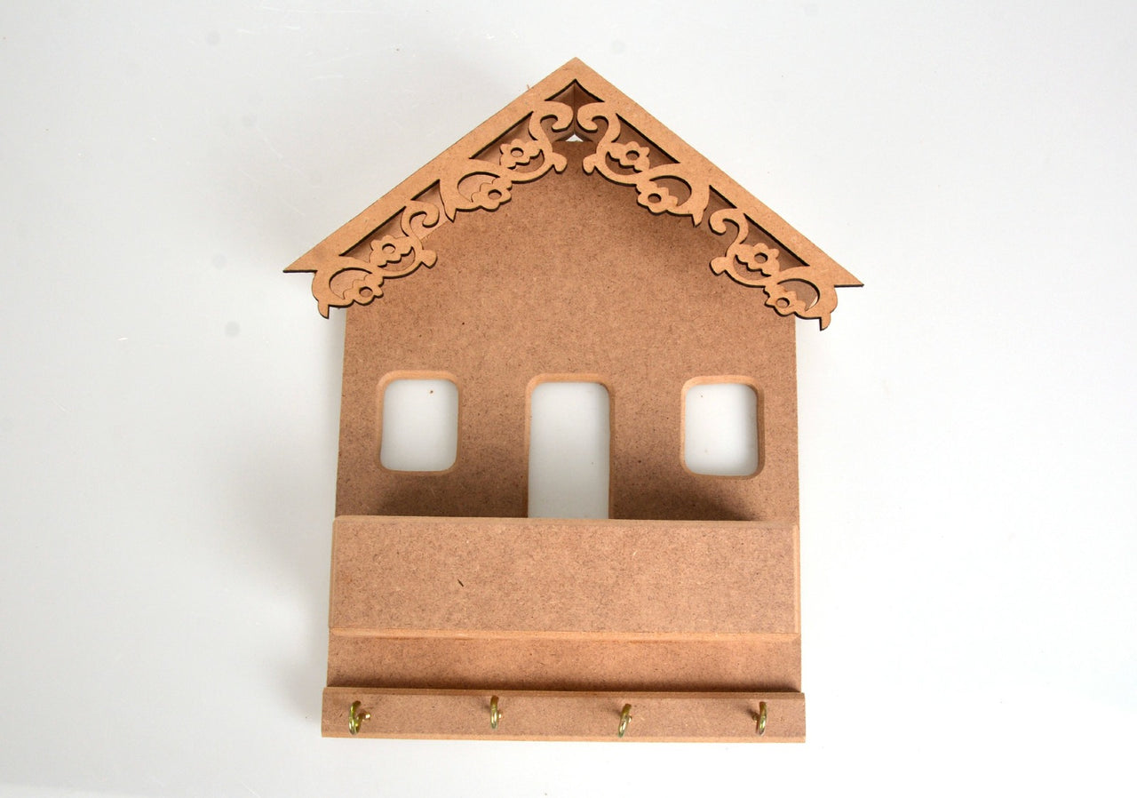 Ham MDF Ev Şeklinde Anahtarlık Organizer | Boyanabilir Duvar Askılığı
