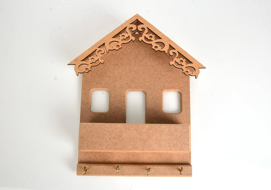 Ham MDF Ev Şeklinde Anahtarlık Organizer | Boyanabilir Duvar Askılığı
